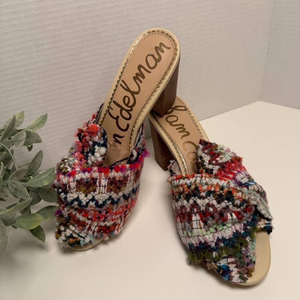 Sam Edelman Oda Slide Tweed Multicolor Knot Top Mule Sandal Size 8.5 Boho Fem - Picture 5 of 15